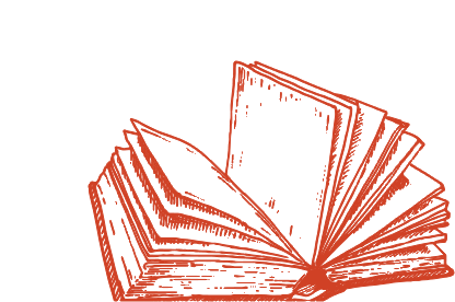 Image of an open book with various buildings coming out from the centre of the book