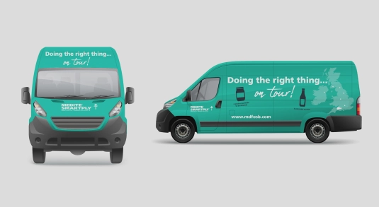 Branded images of MEDITE SMARTPLY's van, pop-up banners and social media infographics used to promote the UK and Ireland 'doing the right thing' tour